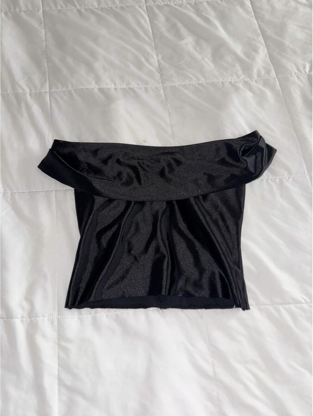 Express Black Off The Shoulder Satin Blouse